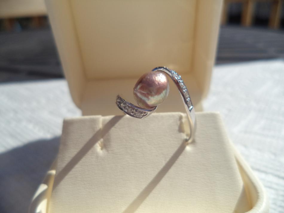 Wild caught, natural pearl set into ring by Pearl Paradise