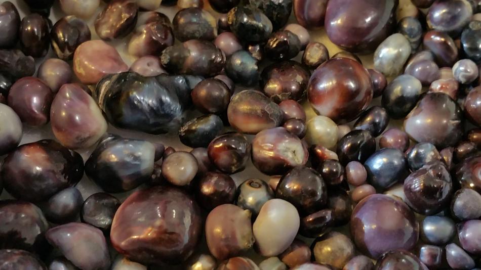 A mix of purple natural pearls
