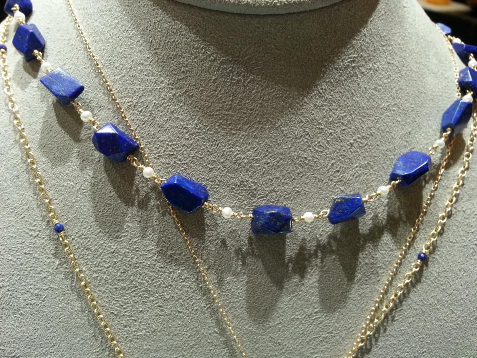 lapis beads wire wrapped with pearls