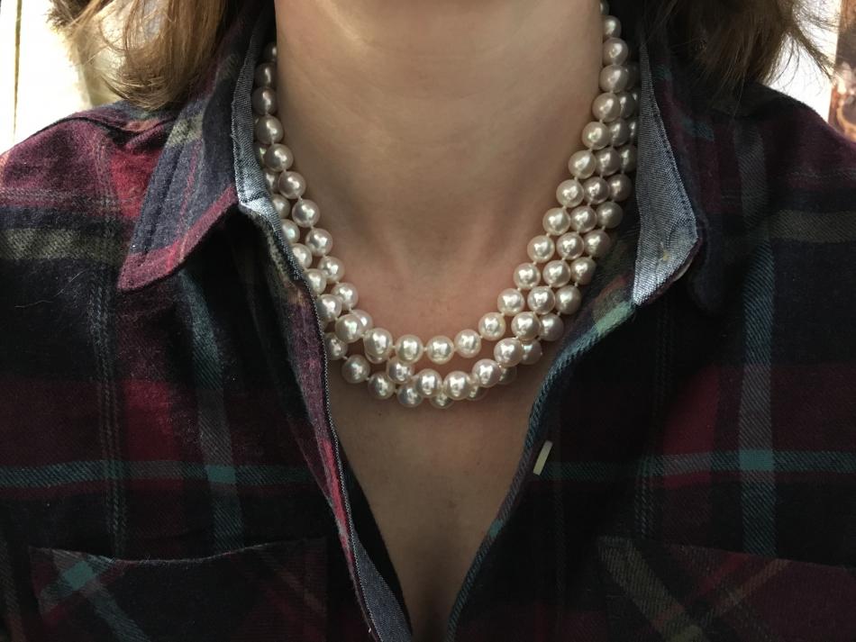 Three baroque akoya strands worn together