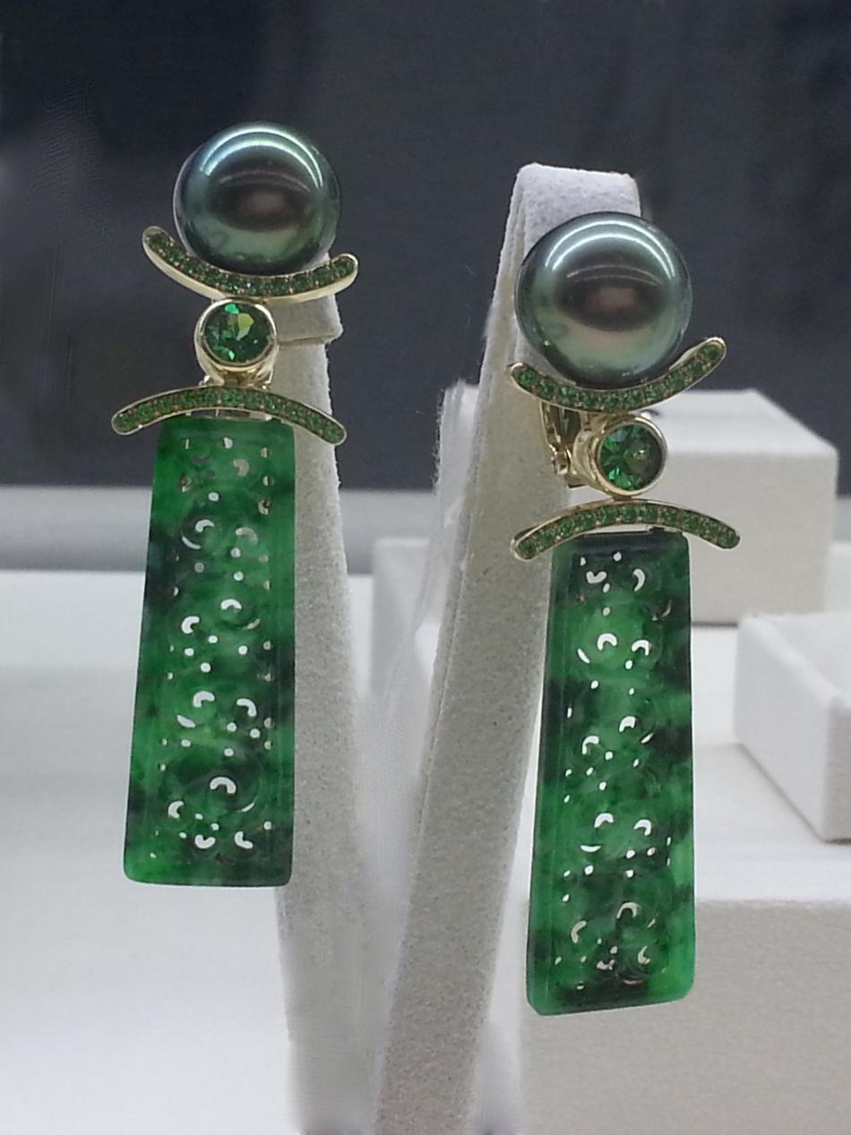 Assael: Tahitian pearls and jade earrings