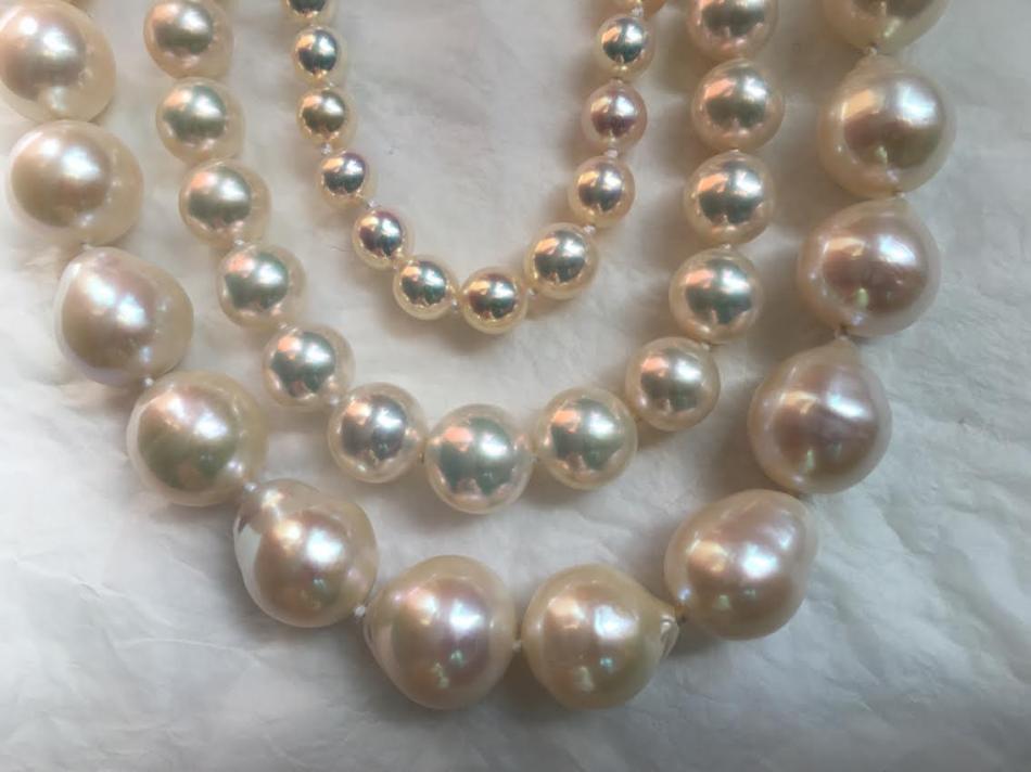 Pearl Paradise strands - two edison strands one high luster freshwater strand