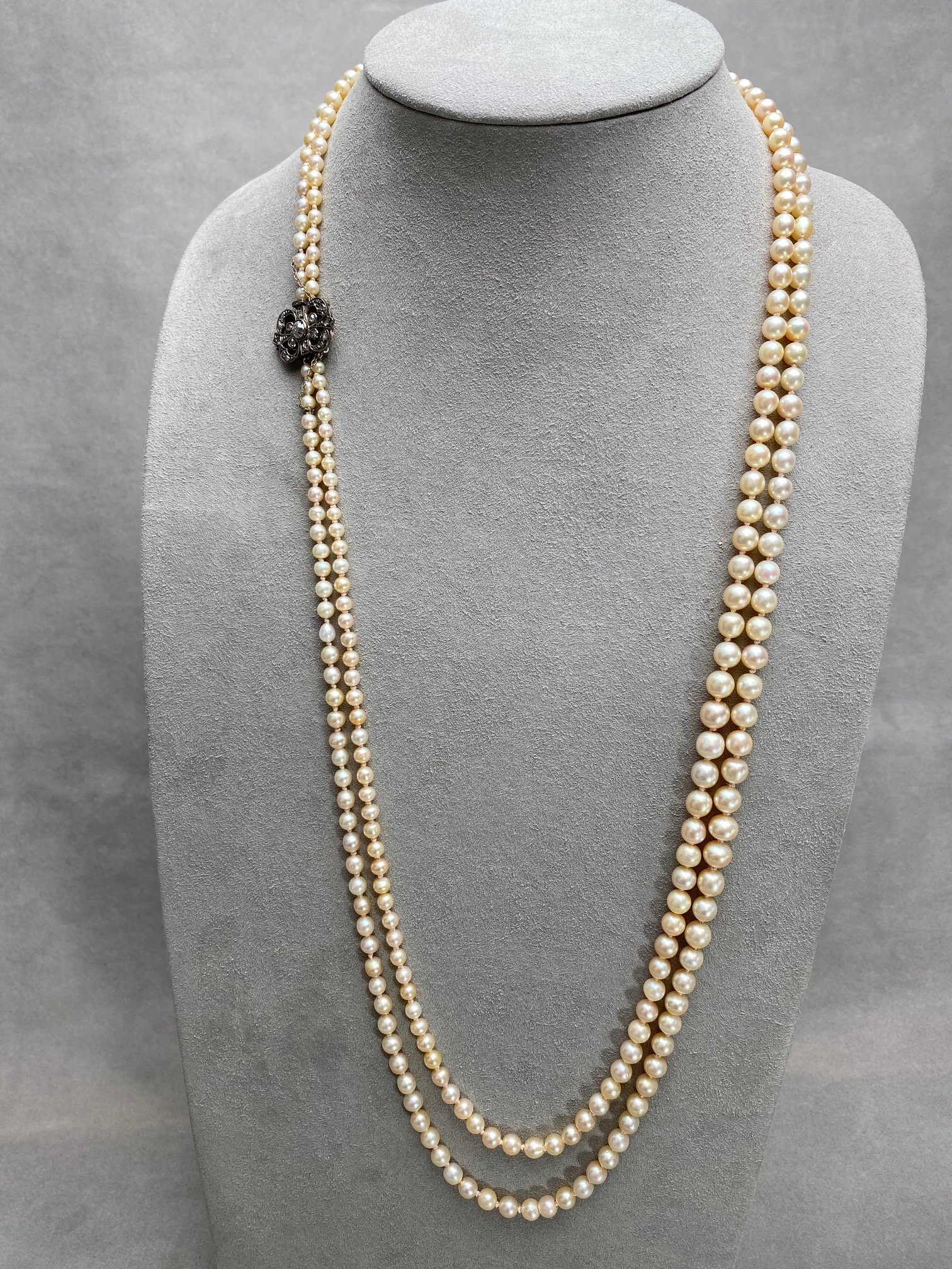 Double strand natural pearl necklace with antique clasp.jpg