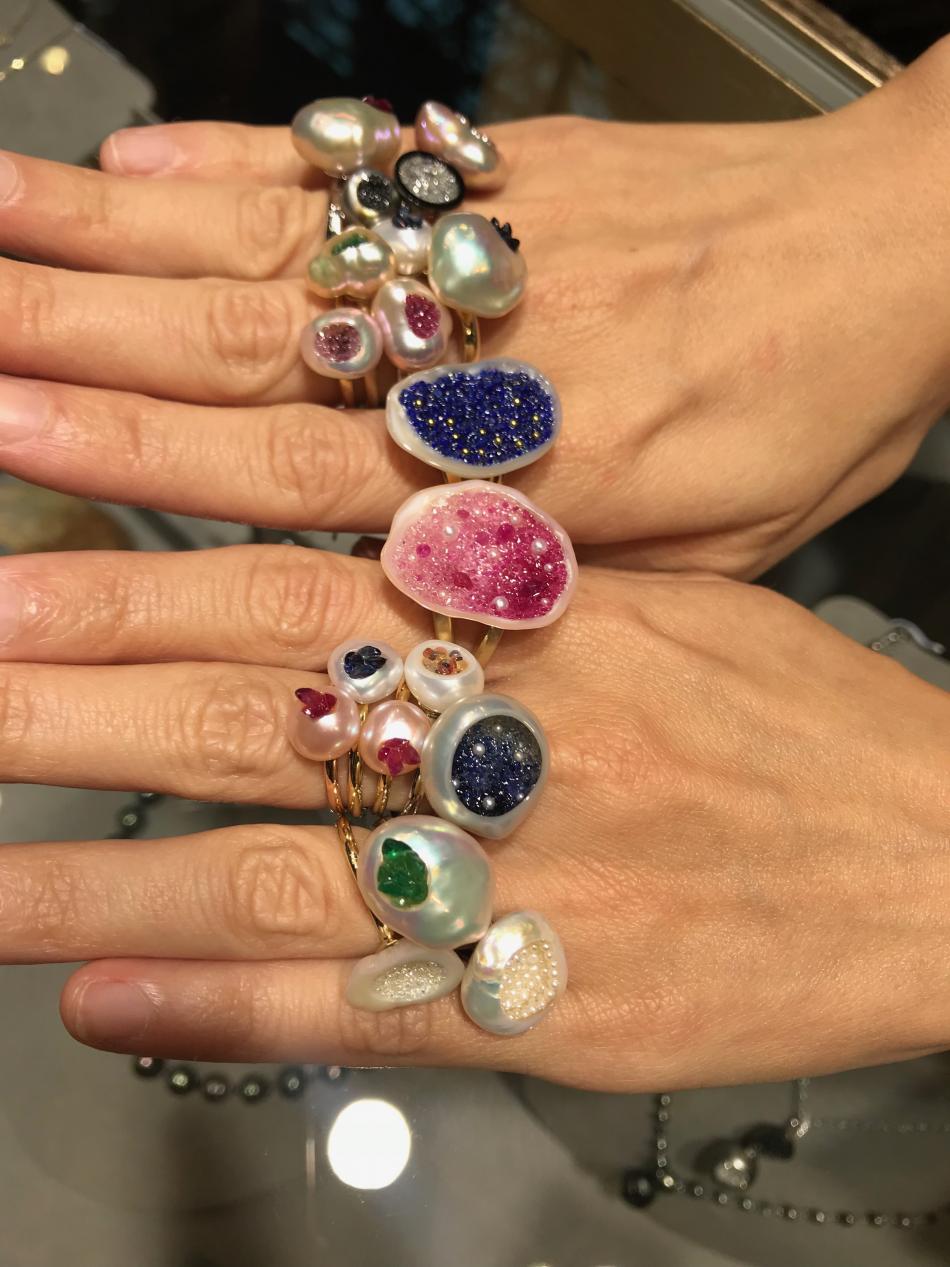 stacked little h geode rings