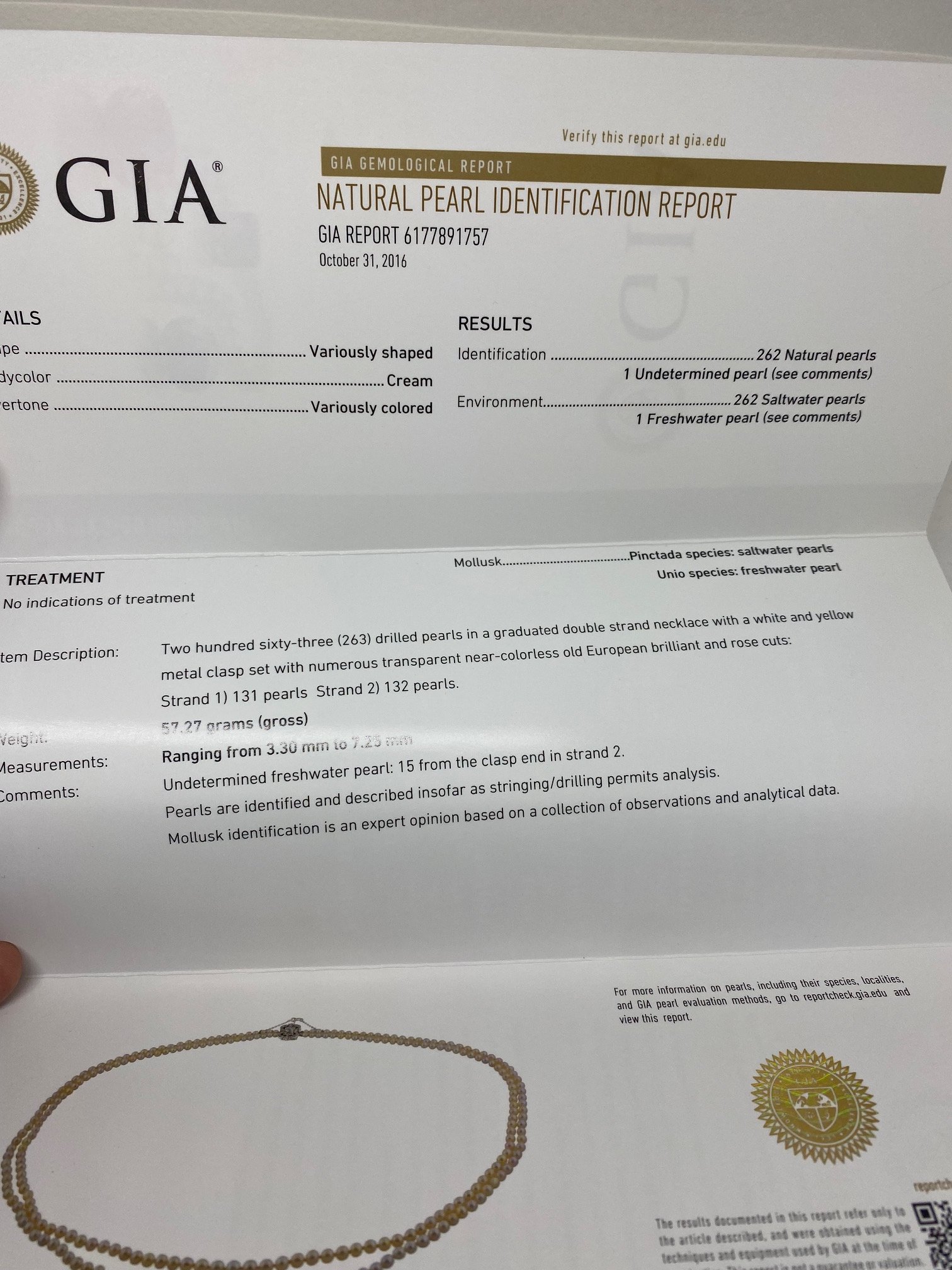 The GIA Pearl Identification Report - Natural Two Strand Pearl Necklace