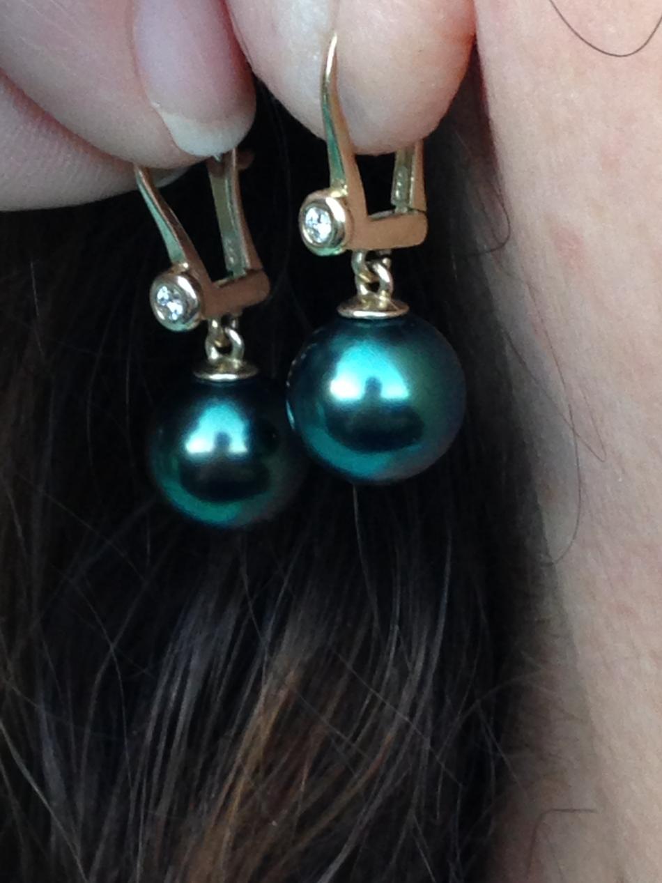 green Tahitian pearl earrings
