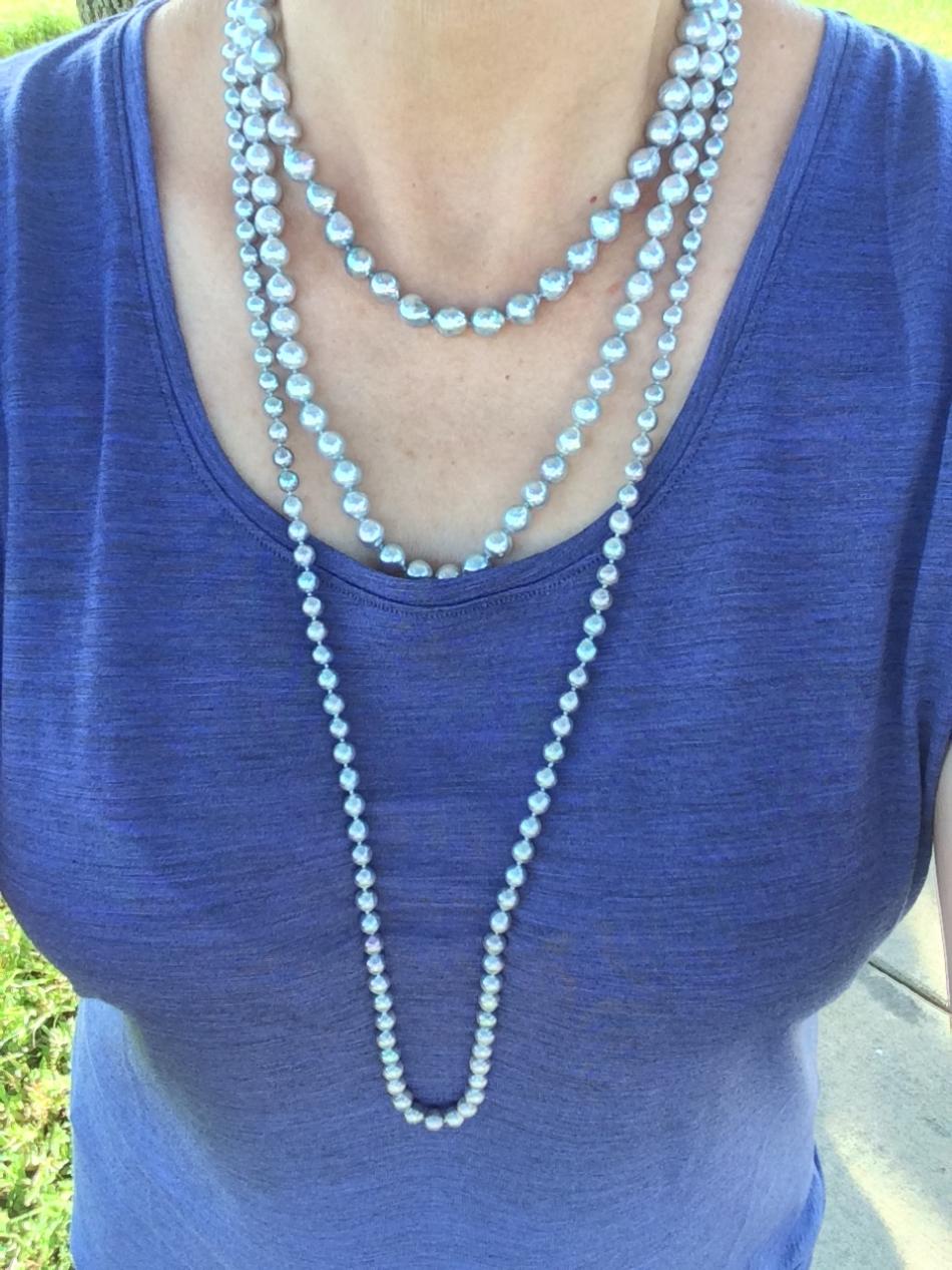 Blue akoya pearl rope