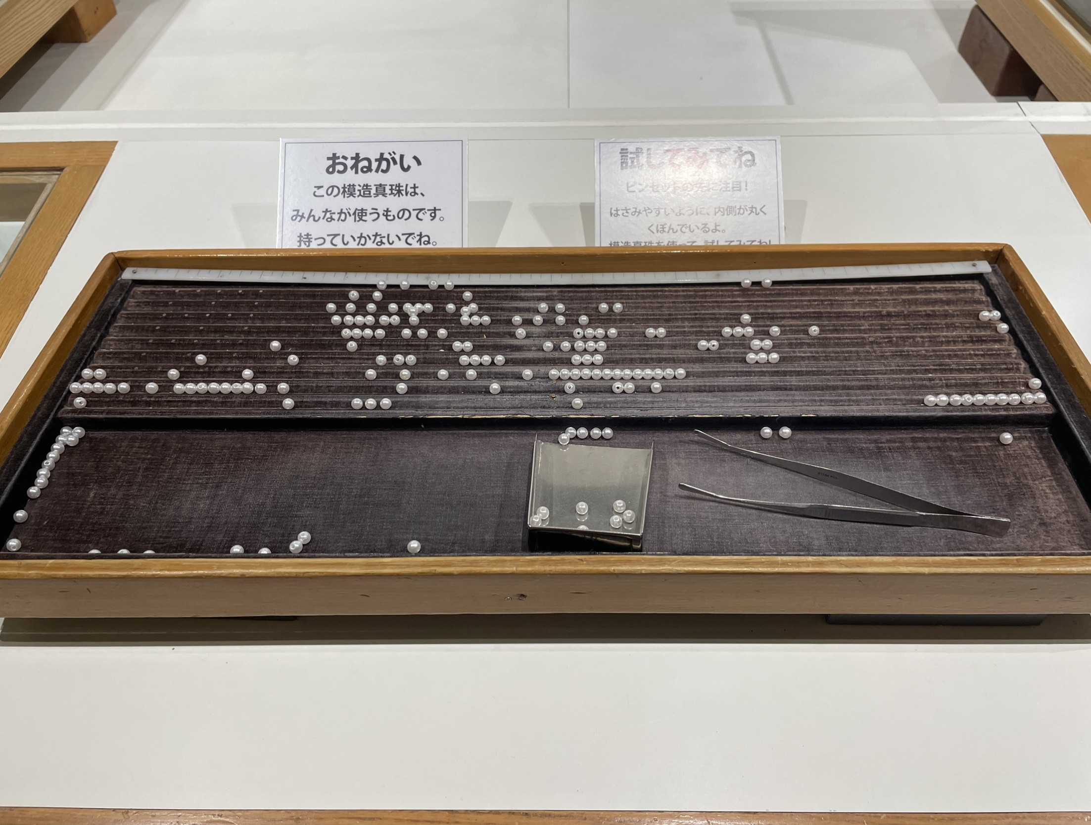 Loose akoyas on matching board - Mikimoto Pearl Museum