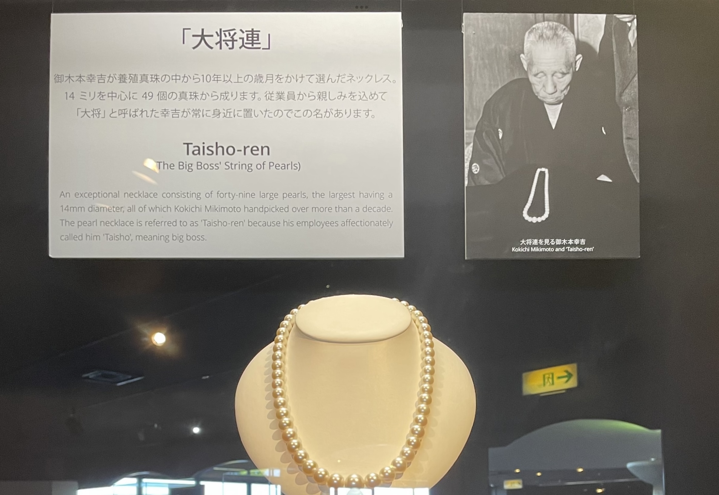 Taisho-ren - the Big Boss' String of Pearls - 14 mm in the center - Mikimoto Pearl Museum