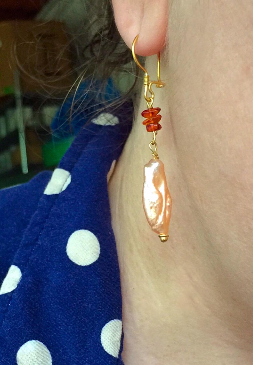 earrings today, light peach and baltic amber