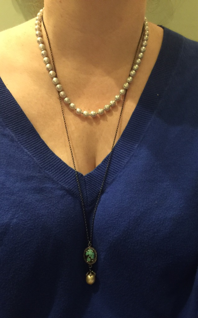 Blue baroque akoya pearl strand