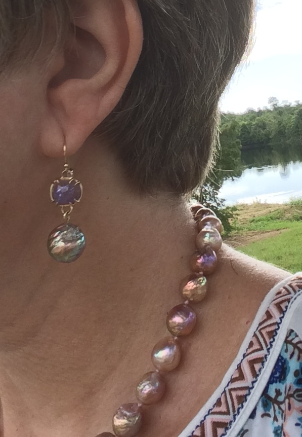 Kasumi tanzanite earrings with ripple strand Kojima