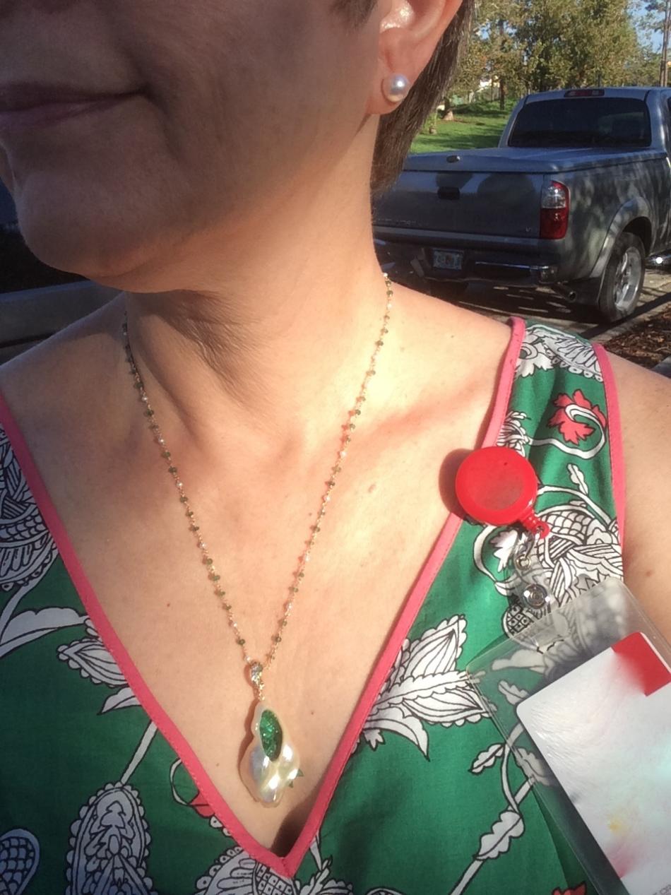 Little h pendant from Ruckus 2016, and little h emerald and pearl chain from this year (2017), worn with 9 mm Hanadama studs Pearl Paradise