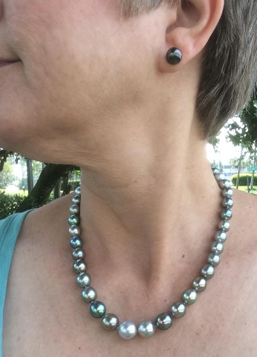 Kojima black and white (black side) Tahitian studs worn with my Ruckus 2017 Tahitians from Pearl Paradise