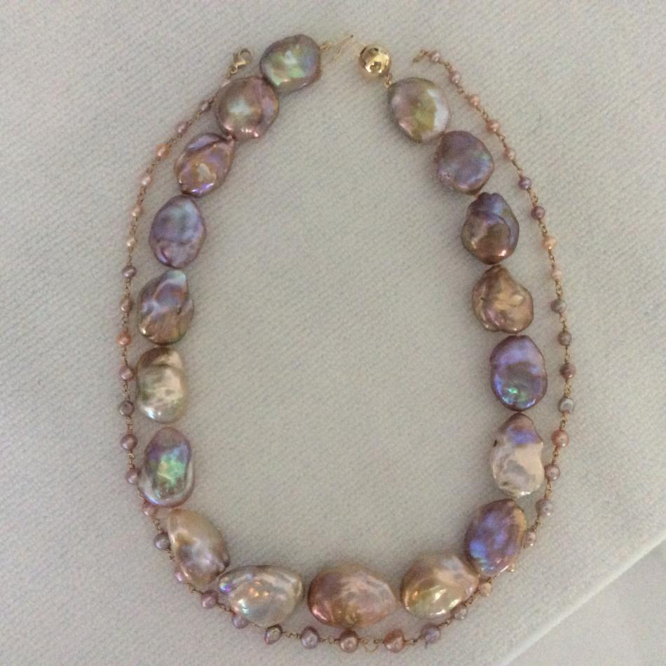 colorful soufflé necklace pearl paradise - kojima Kasumi keshi wire wrapped necklace