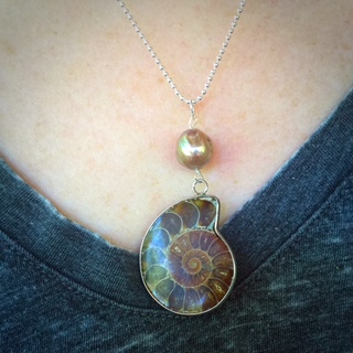 11mm pink ripple and an ammonite pendant