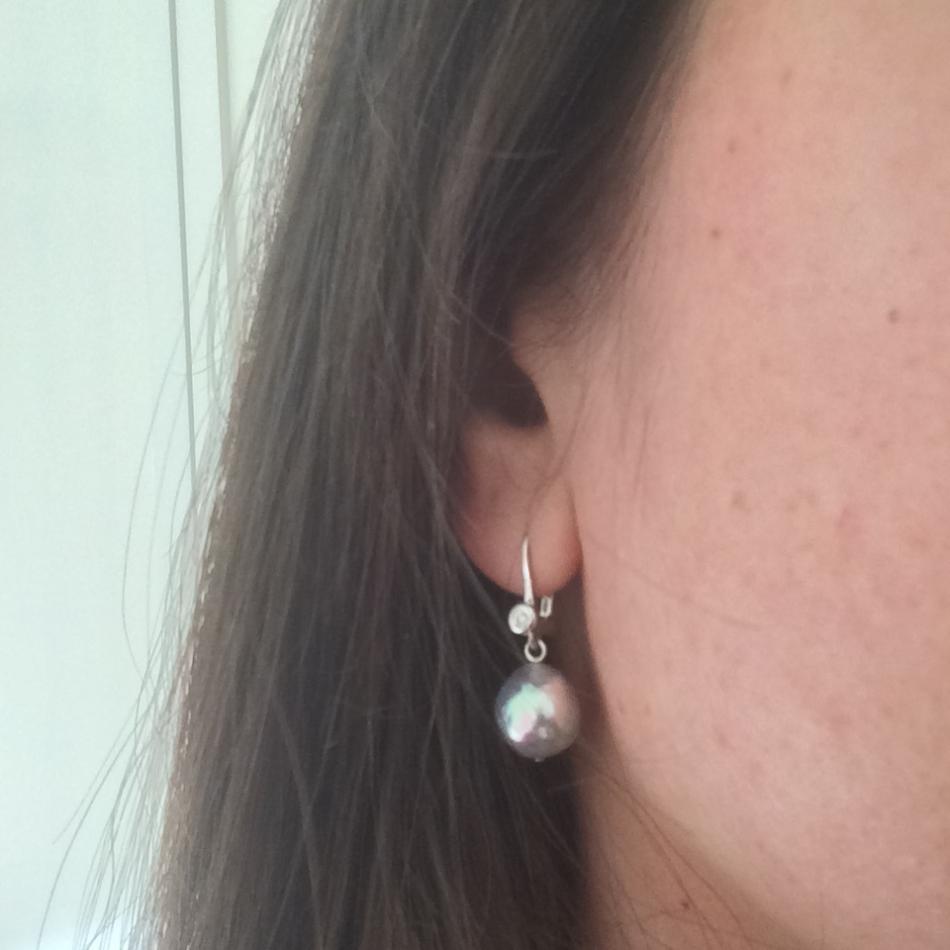 PP silver-blue baroque akoyas strand shortened to make earrings