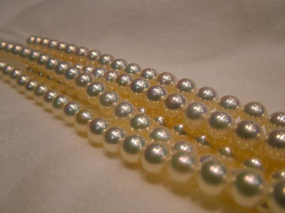 several strands of intensely metallic freshwater pearls from pearl paradise