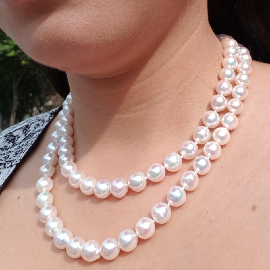 my pearl paradise baroque akoya strand worn doubled in direct sunlight