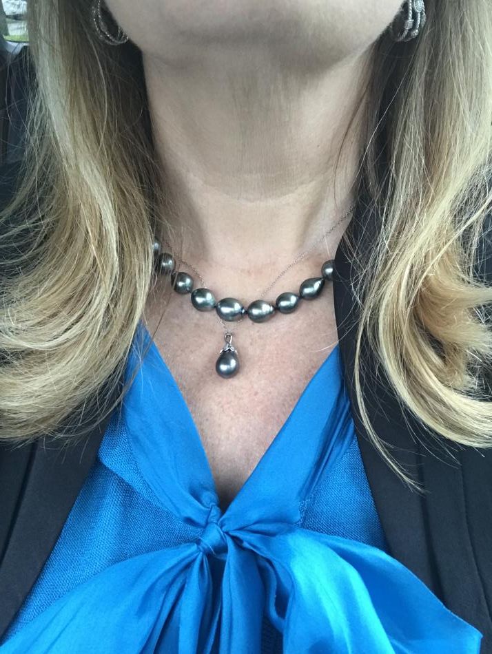 Wearing my first Tahitian Pearl necklace from Pearl Paradise