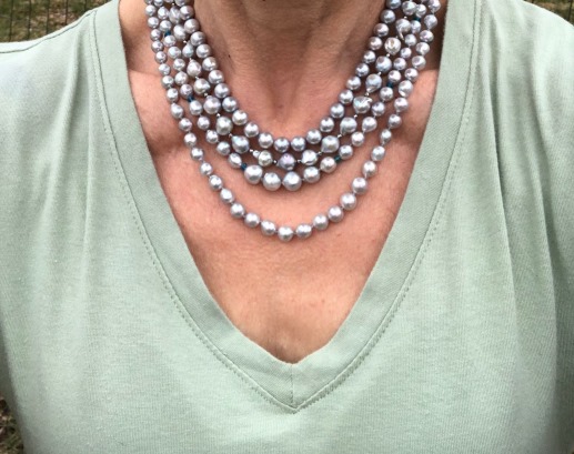 one double strand and two single strands of baroque akoya pearls