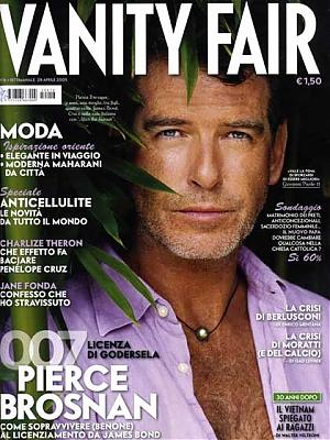 Pierce Brosnan wearing a Tahitian pearl on leather from Pearl Paradise on the cover of Vanity Fair