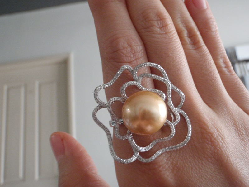Golden South Sea pearl ring with milgrain setting