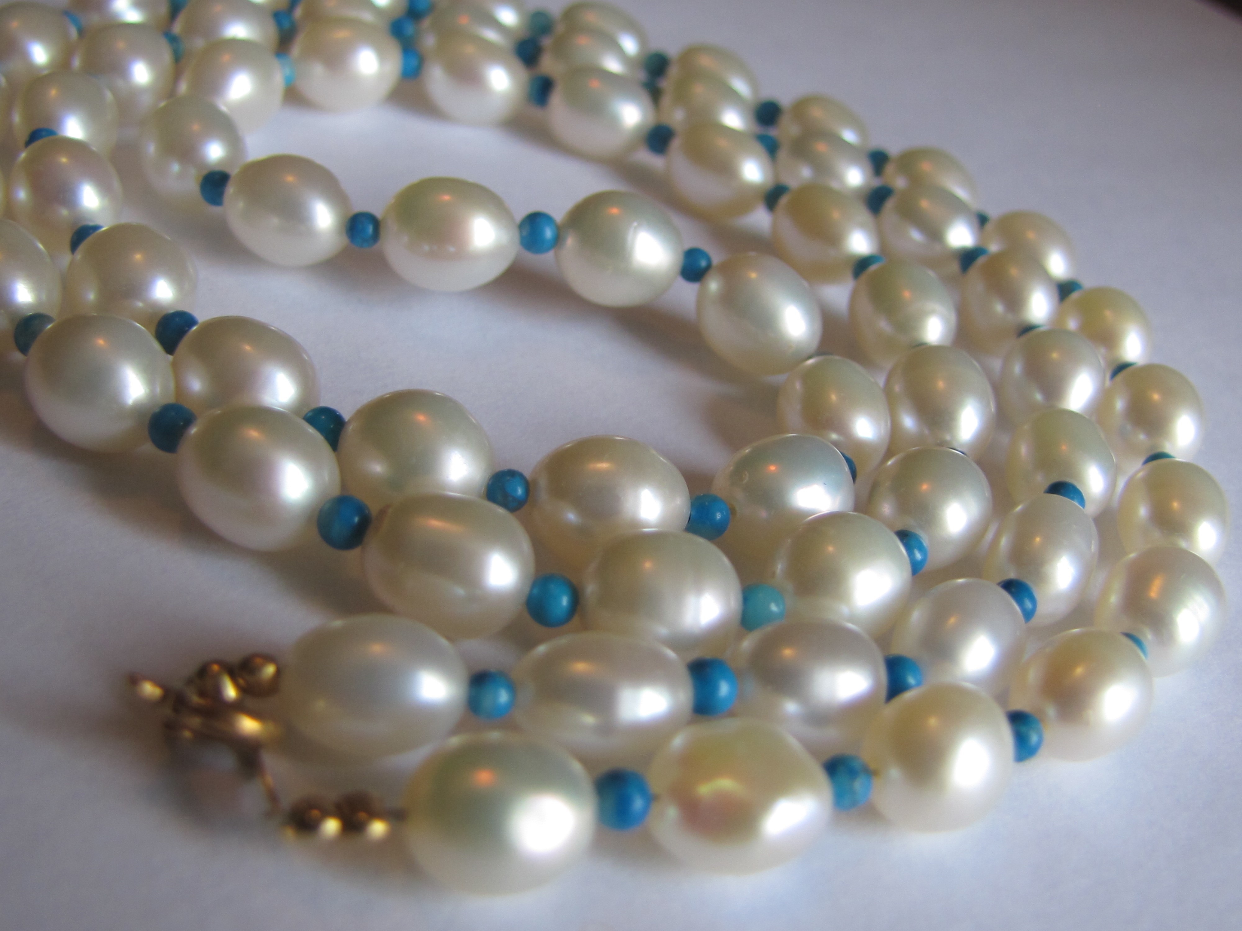 pearl turquoise necklace 18K good top view.JPG