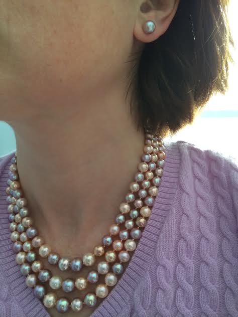 Three-row large metallic pearl strands from Pearl Paradise