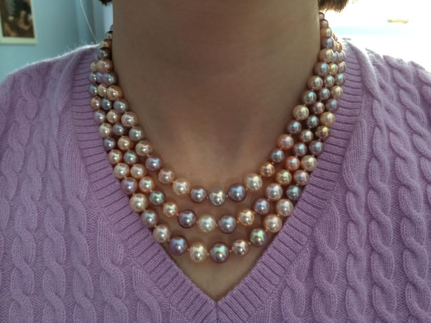 Triple strand multicolor metallic pearls from Pearl Paradise