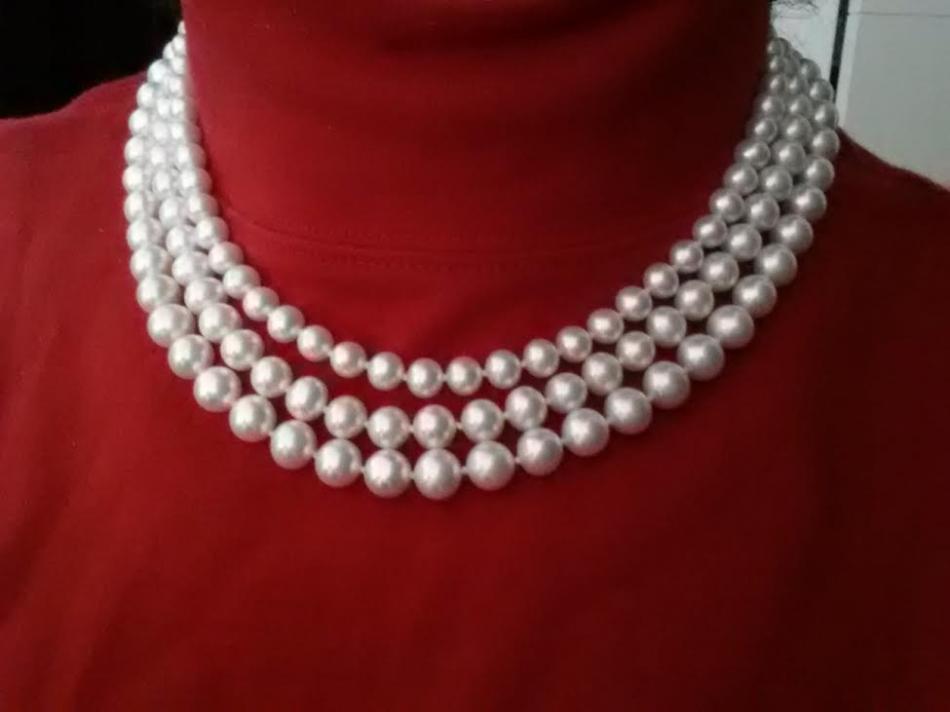 Pearl Paradise bespoke triple strand graduated metallic pearls