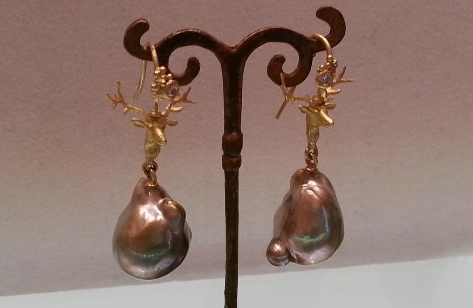 Danish designer and goldsmith Lene Vibe Dahlgren: baroque pearls in these woodland earrings