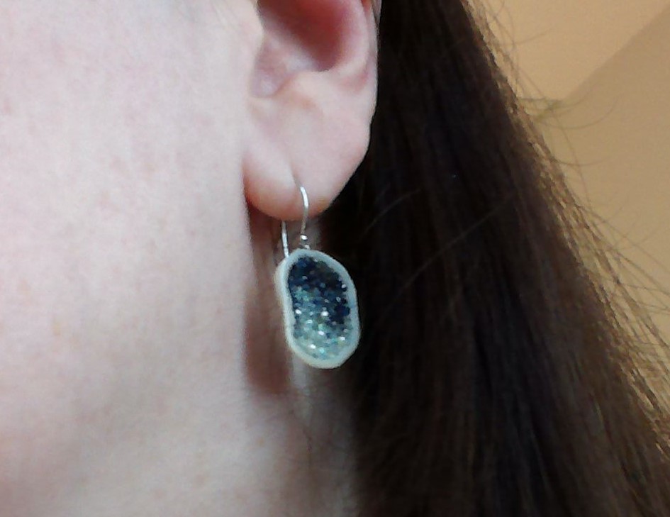 little h earrings: pearl geodes lined with blue & white sapphires and a sprinkling of tiny seed pearls