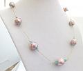 Pink-mauve-lavender kasumi like pearls and apatite gemstone tin cup necklace