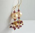 Golden-peach kasumi like pearl earrings with tiny button pearls and garnets