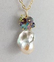 Flameball pearl and gemstone cluster necklace