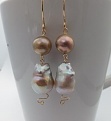 Pondslime round pearls and mauve pondslime flameball earrings