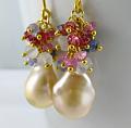 Vanilla creme  flameball pearl and gemstone cluster earrings