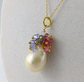 Vanilla creme  flameball pearl and gemstone cluster necklace
