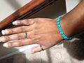 Antique Rose Gold Old Mine Cut Blue Zircon Solitaire  worn with a Vintage Turquoise Flower Link Brac