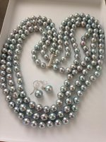 triple blue baroque akoya pearl strand with matching earrings