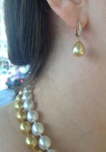 My Pearl Paradise golden strand with drop pair earrings worn