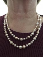 Cultured freshwater pearl rope in various sizes and colors worn as double strand