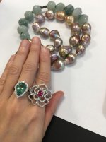 pink & green today with my monster ripple/jade strand with pink & green gemstone rings