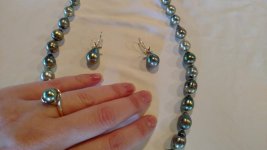 Pistachio Tahitian strand, earrings and ring - all from Pearl Paradise