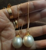 dangly drop white SS white pearl earring set in 22 k gold