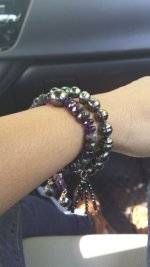 pistachio vietnamese akoyas, T bracelets with spinel, zoisite, and amethyst