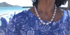 wearing south sea pearl strand in Hawaii