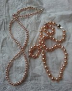 copper strand of freshwaters and a rose lavender one from Pearl Lunar