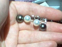 14K Black Tahitian and White pearl earrings